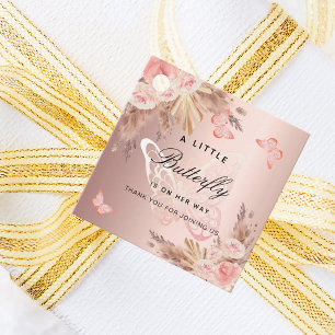 Étiquettes Cadeau Papillon rose or fleurons fille baby shower