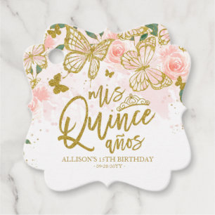 Étiquettes Cadeau Papillon rose pâle Floral Quinceanera Party Favo