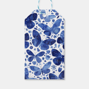 Étiquettes-cadeau Papillons Aquarelle Bleu