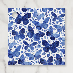 Étiquettes Cadeau Papillons Aquarelle Bleu