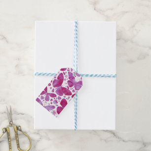 Étiquettes-cadeau Papillons Aquarelle Magenta Rose