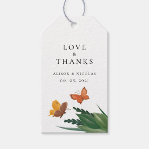 Étiquettes-cadeau Papillons Aquarelle Mariage orange jaune vert
