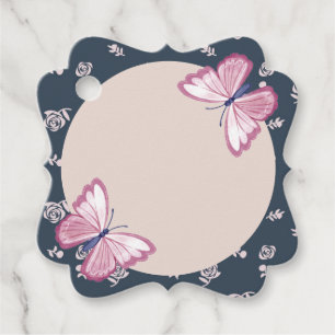 Étiquettes Cadeau papillons bleu marine rose floral fantaisie