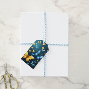 Étiquettes-cadeau Papillons Bleus Et Jaunes Volant,
