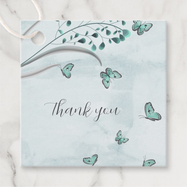 Étiquettes Cadeau papillons bleus floral (Devant)
