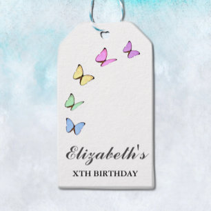 Étiquettes-cadeau Papillons colorés Anniversaire