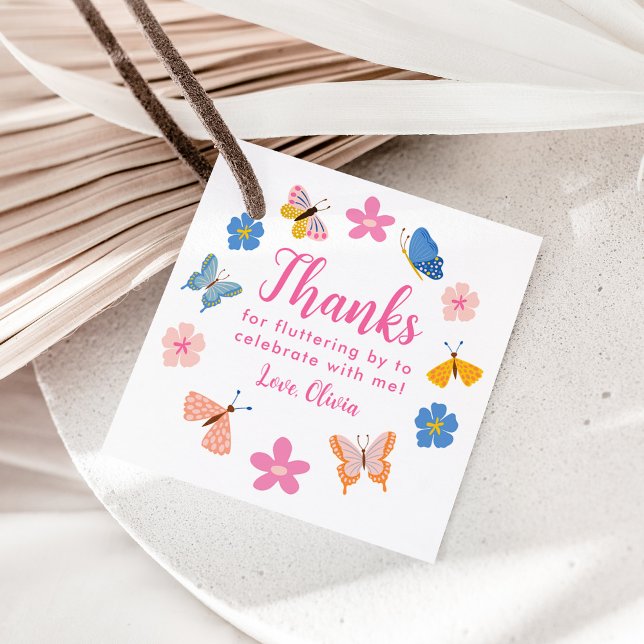 Étiquettes Cadeau Papillons colorés mignons Merci d'anniversaire (Créateur téléchargé)