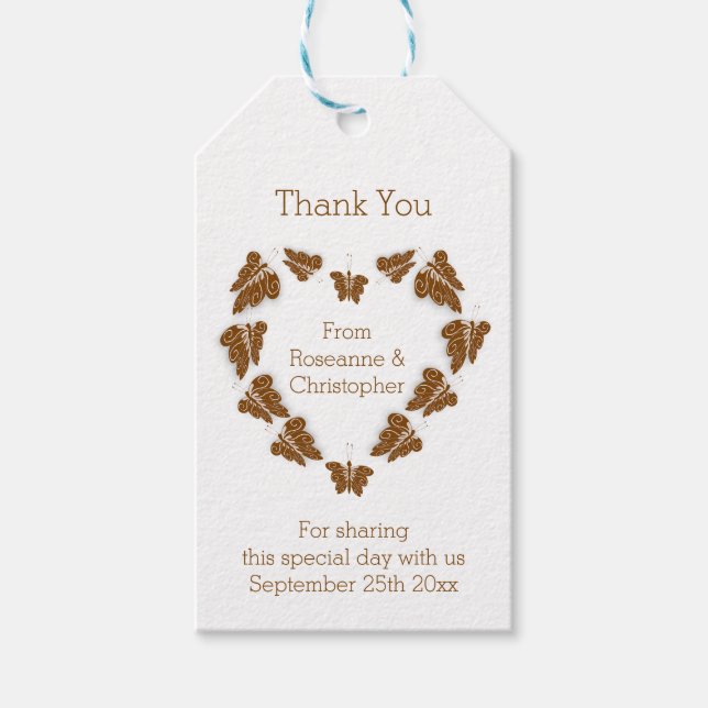 Étiquettes-cadeau Papillons couleur chocolat Mariage design (Devant)