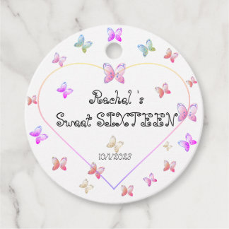 Étiquettes Cadeau Papillons de coeur rose doux 16 Anniversaire