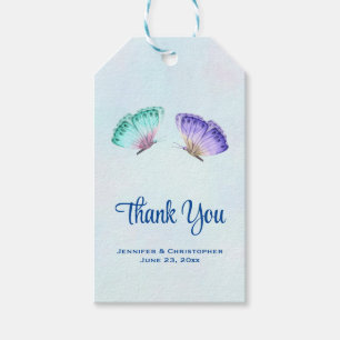 Étiquettes-cadeau Papillons élégants verts et violets à l'aquarelle