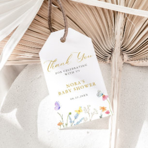 Étiquettes-cadeau Papillons enchantés Baby shower frontalier floral