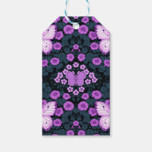 Étiquettes-cadeau Papillons et symétrie des fleurs, violet et bleu