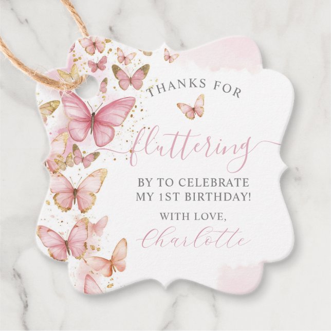 Étiquettes Cadeau Papillons Pretty Rose 1er 2e 3e 5e anniversaire (Devant)