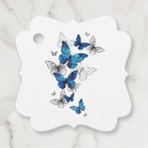 Étiquettes Cadeau Papillons volants bleus Morpho