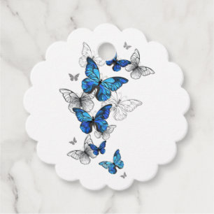 Étiquettes Cadeau Papillons volants bleus Morpho
