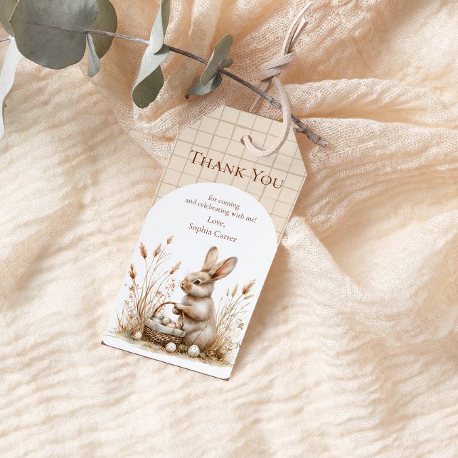 Étiquettes-cadeau Pâques Bunny Beige Boho Merci (Créateur téléchargé)