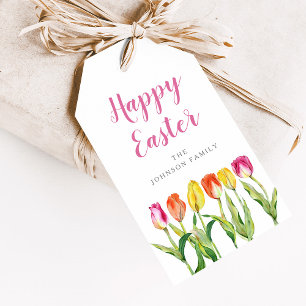 Étiquettes-cadeau Pâques Fleuris De Tulipes Florales Colorées Élégan