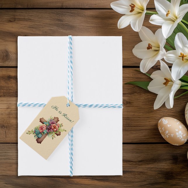 Étiquettes-cadeau Pâques "Il est ressuscité" avec texte personnalisa (Créateur téléchargé)
