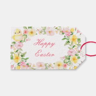 Étiquettes-cadeau Pâques joyeuses de la florale de poussins printani