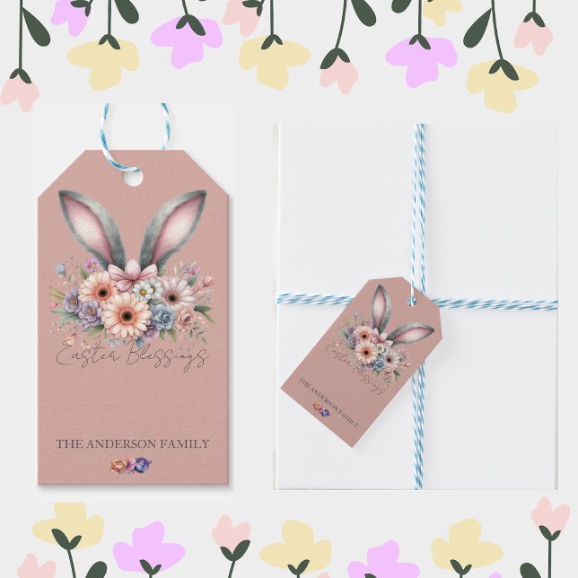 Étiquettes-cadeau Pâques Printemps Floral Lapin Lapin Oreilles Nom d (Créateur téléchargé)