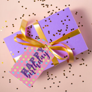 Étiquettes-cadeau Paquet Coloré Pastel Point Sur Rose Joyeux Anniver