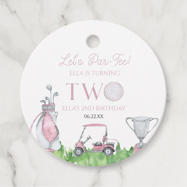 Étiquettes Cadeau Par-Tee Pink Golf 2e fête d'anniversaire (Devant)