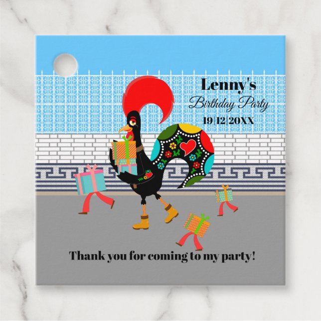 Étiquettes Cadeau Parade d'anniversaire du coq portugais (Devant)