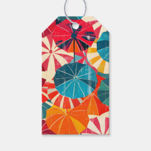 Étiquettes-cadeau Parapluie Rétro Jour de Pluie Pop Art