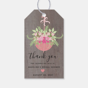 Étiquettes-cadeau Parapluie rustique MERCI ROSE FÊTE DES MARIÉES