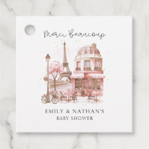 Étiquettes Cadeau Paris Café Aquarelle Script Baby shower Merci