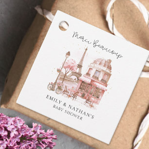 Étiquettes Cadeau Paris Café Aquarelle Script Baby shower Merci