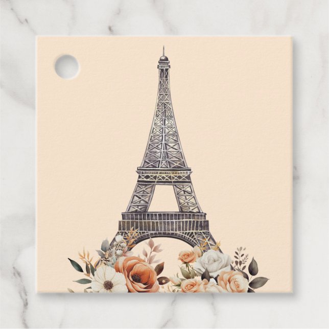 Étiquettes Cadeau Paris Eiffel Tower Beautiful Floral Bridal Shower (Devant)