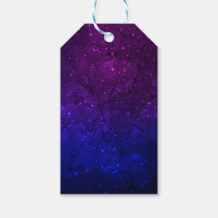 Étiquettes-cadeau Parmi des étoiles dans la galaxie bleue et pourpre
