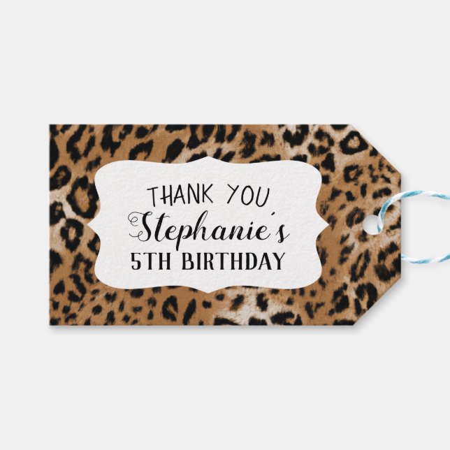 Étiquettes-cadeau Parti Anniversaire de enfant Poster de animal léop (Devant (Horizontal))
