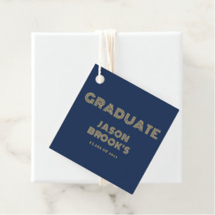 Étiquettes Cadeau Parti de graduation en or bleu marine