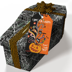 Étiquettes-cadeau Parti d'Halloween du Citrouille d'Orange Black