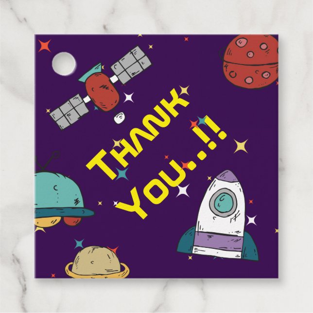 Étiquettes Cadeau Partie d'anniversaire de l'espace extra-atmosphéri (Devant)