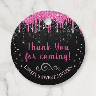 Étiquettes Cadeau Parties scintillant à séchage rose et noir chaud S