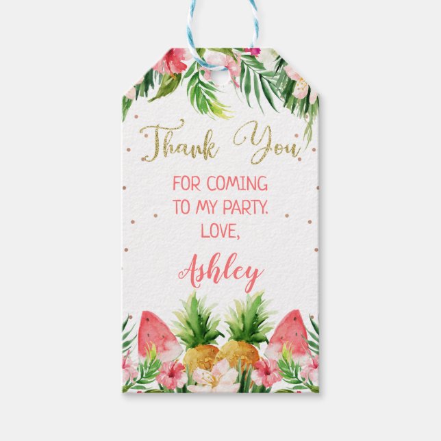 Étiquettes-cadeau Parties scintillant Aloha Tropical Floral Et Fruit (Devant)