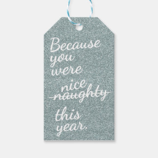 Étiquettes-cadeau Parties scintillant Argent Avec "Naughty Or Nice" 