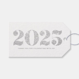Étiquettes-cadeau Parties scintillant Argent Faux 2022 Typographie B