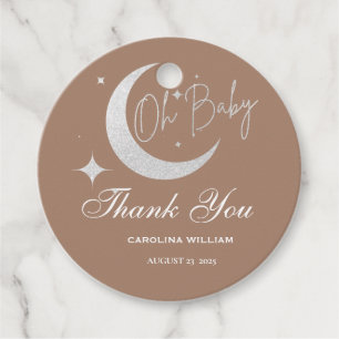 Étiquettes Cadeau Parties scintillant argent lune et étoiles oh baby