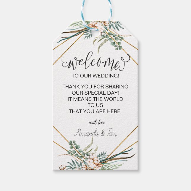 Étiquettes-cadeau Parties scintillant Boho vert Cadre Script Mariage (Devant)