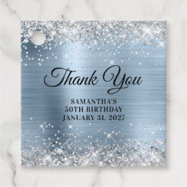 Étiquettes Cadeau Parties scintillant d'argent bleu Monogramme Anniv
