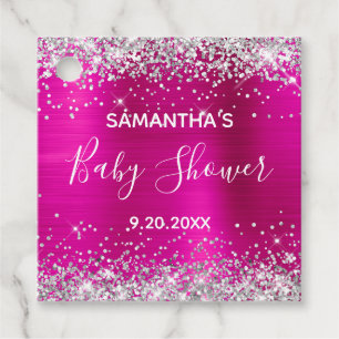 Étiquettes Cadeau Parties scintillant d'argent Chaud rose Foil bébé
