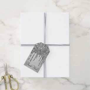 Étiquettes-cadeau Parties scintillant d'argent de dépôt   Merci de v