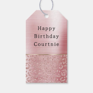 Étiquettes-cadeau Parties scintillant de verre rose pâle Leopard