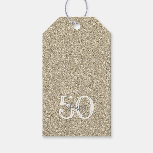 Étiquettes-cadeau Parties scintillant d'or célébrant 50 ans Annivers (Devant)