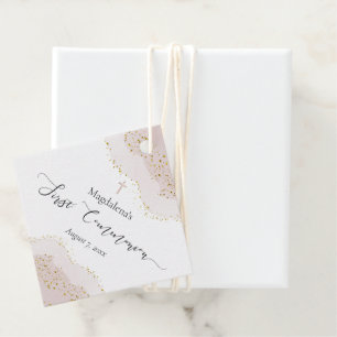 Étiquettes Cadeau parties scintillant d'or faux or rose première com