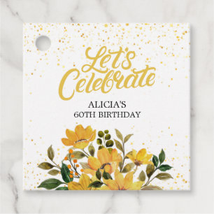 Étiquettes Cadeau Parties scintillant d'or Jaune Floral Anniversaire
